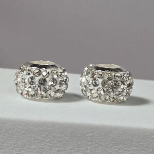 5pcs - Sparkly Silver Crystal Spacer Beads Pave Charm Bracelet Set DIY Jewelry